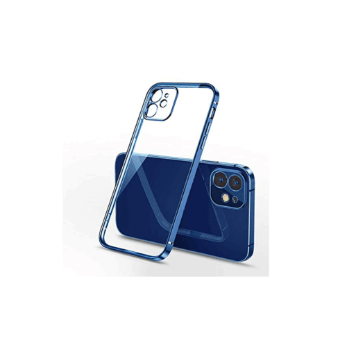 Coque silicone iPhone 12 Mini Rock transparente avec bordure bleue