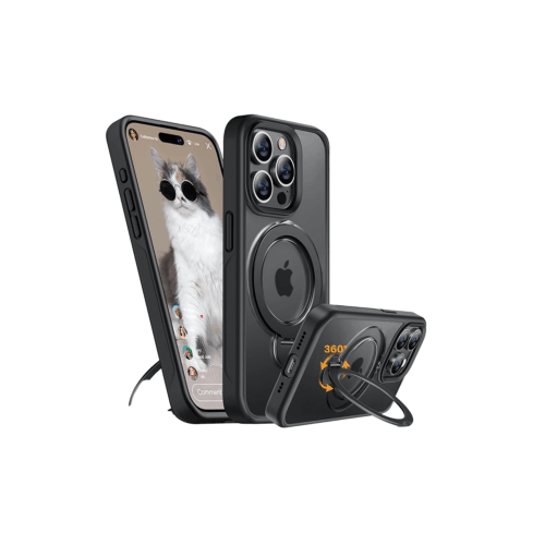 AS1 Coque avec support Rotatif Magnétique pour iPhone 15 Pro -Noir- Hoco